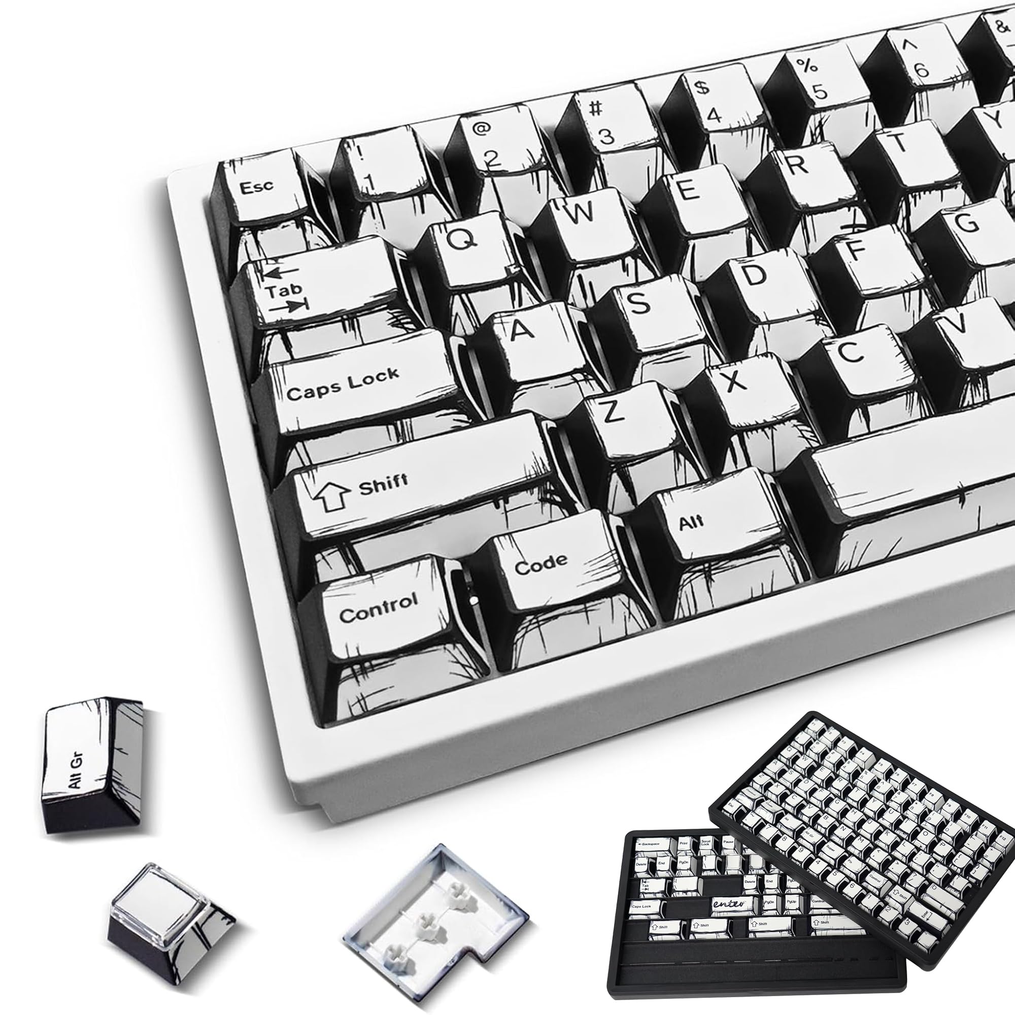 ほぼ未使用 Doys keycaps 白黒透明3色 9点セット Amazon.com: Retro PBT Keycaps - White Japanese Manga Keycaps Set